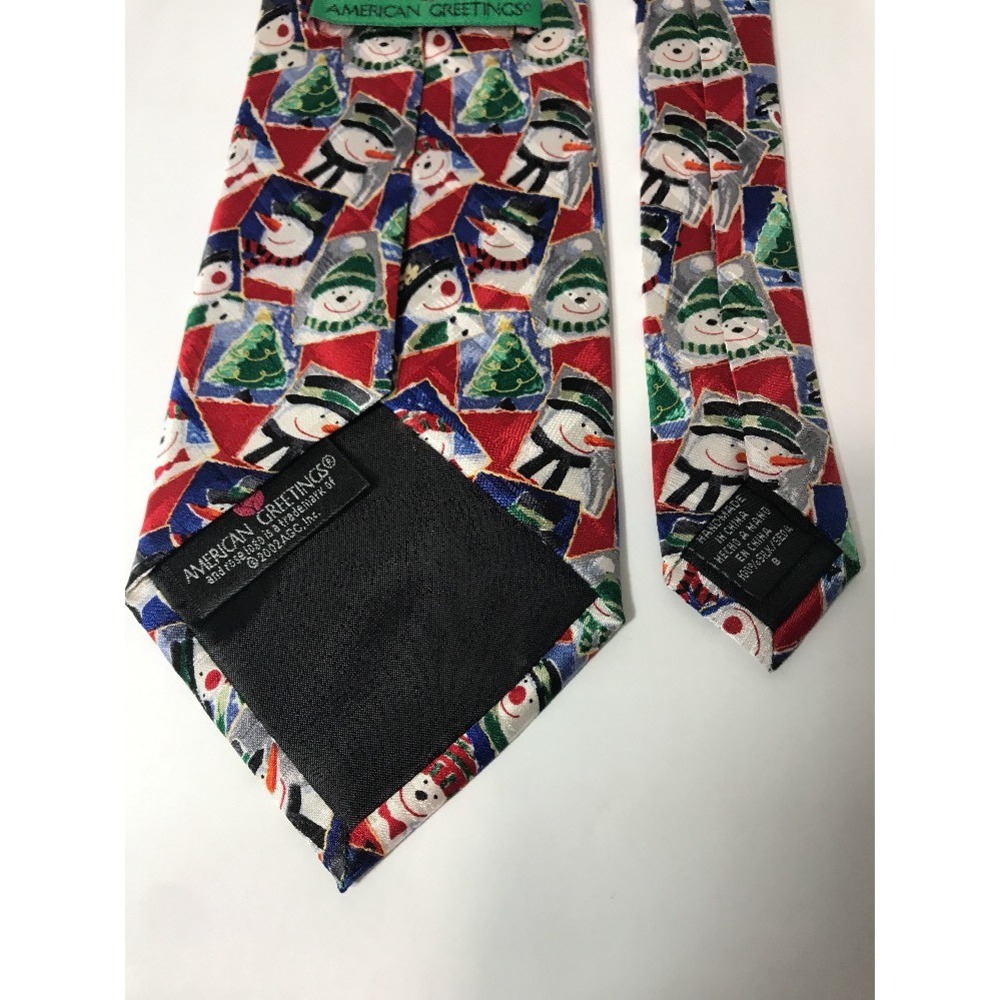 American Greetings Christmas Tie 100% Silk‎ Snowman Collage Novelty Neckwear - Picture 8 of 12